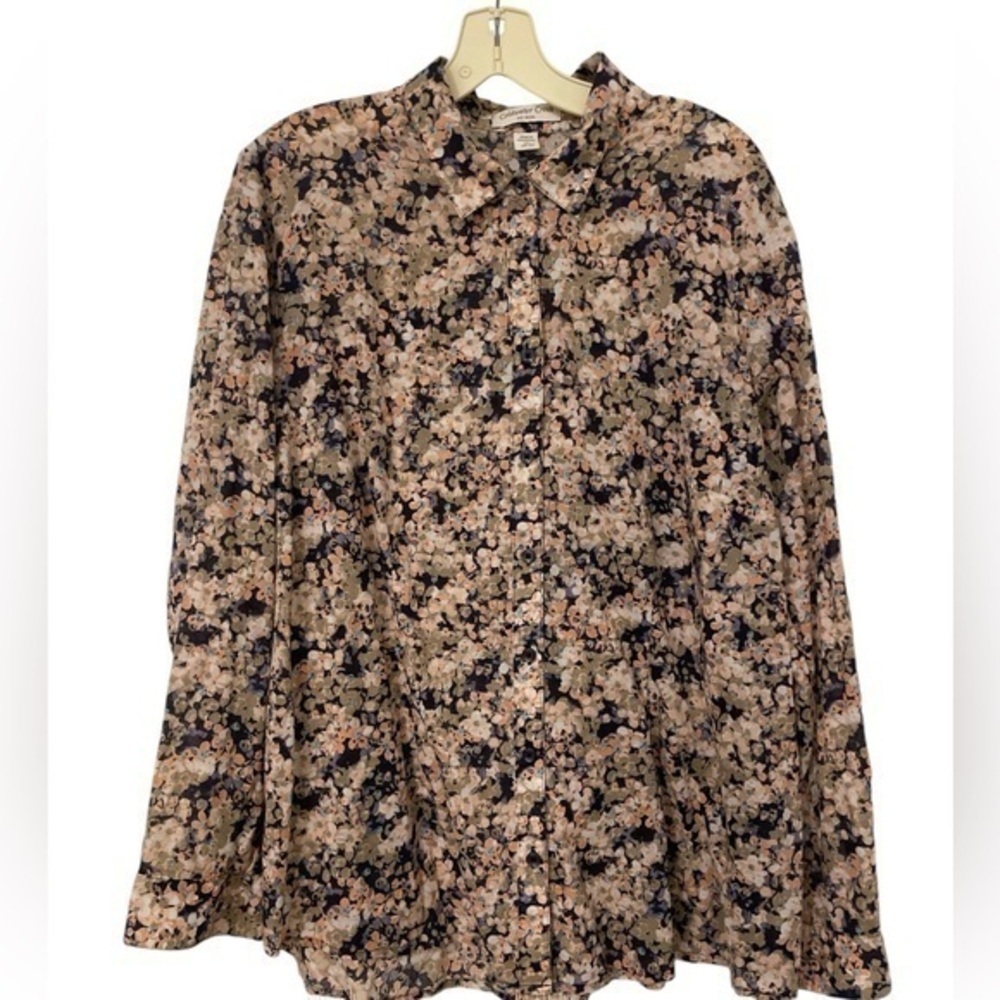 Coldwater Creek crisp  floral cotton no iron oversized button down  2x - Picture 2 of 6